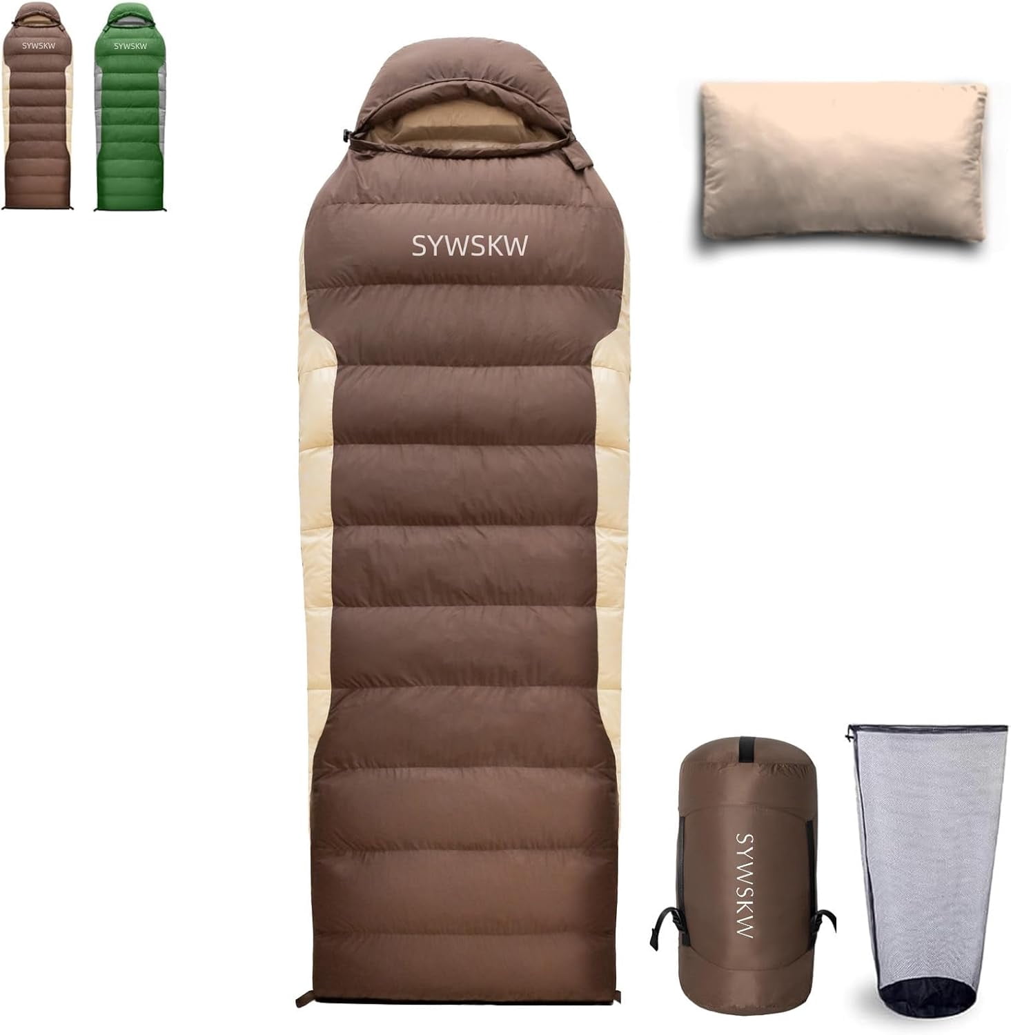 Down Sleeping Bag with Pillow, Ultralight Rectangular for Adults, Youth Backpacking,Hiking and Camping Outdoor YKK Two-Way Zipper 680 FP