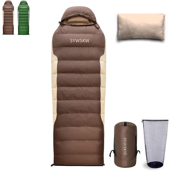 Down Sleeping Bag with Pillow, Ultralight Rectangular for Adults, Youth Backpacking,Hiking and Camping Outdoor YKK Two-Way Zipper 680 FP