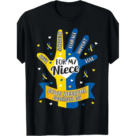 Down Syndrome Awareness Hand Graphic Niece Support Gift for Men Short Sleeve T-Shirt