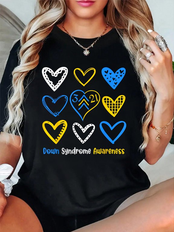 Down Syndrome Awareness Heart 321 Down Right Perfect T21 T-Shirt casual short sleeve crew neck cotton tee tops for women