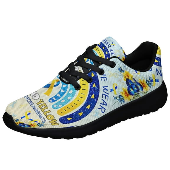 Down Syndrome Awareness In October We Wear Blue Shoes Sneakers for Women Men Black Size 3.5