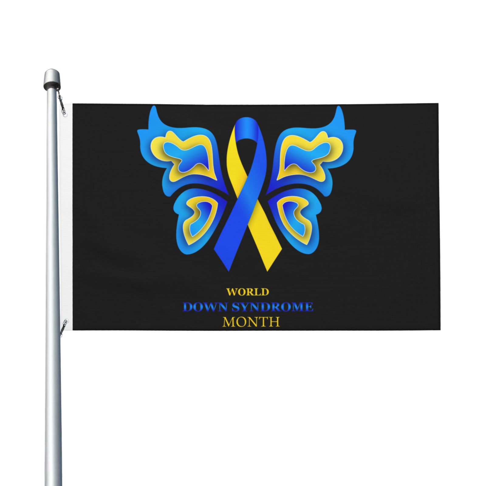 Down Syndrome Awareness Month Yellow Blue Ribbon Garden Flags 3 x 5