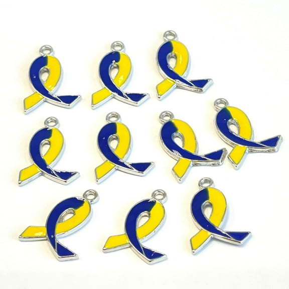 Linpeng Down Syndrome Awareness Ribbon Charms, Bracelet Charms, Zinc Alloy, 10 pcs