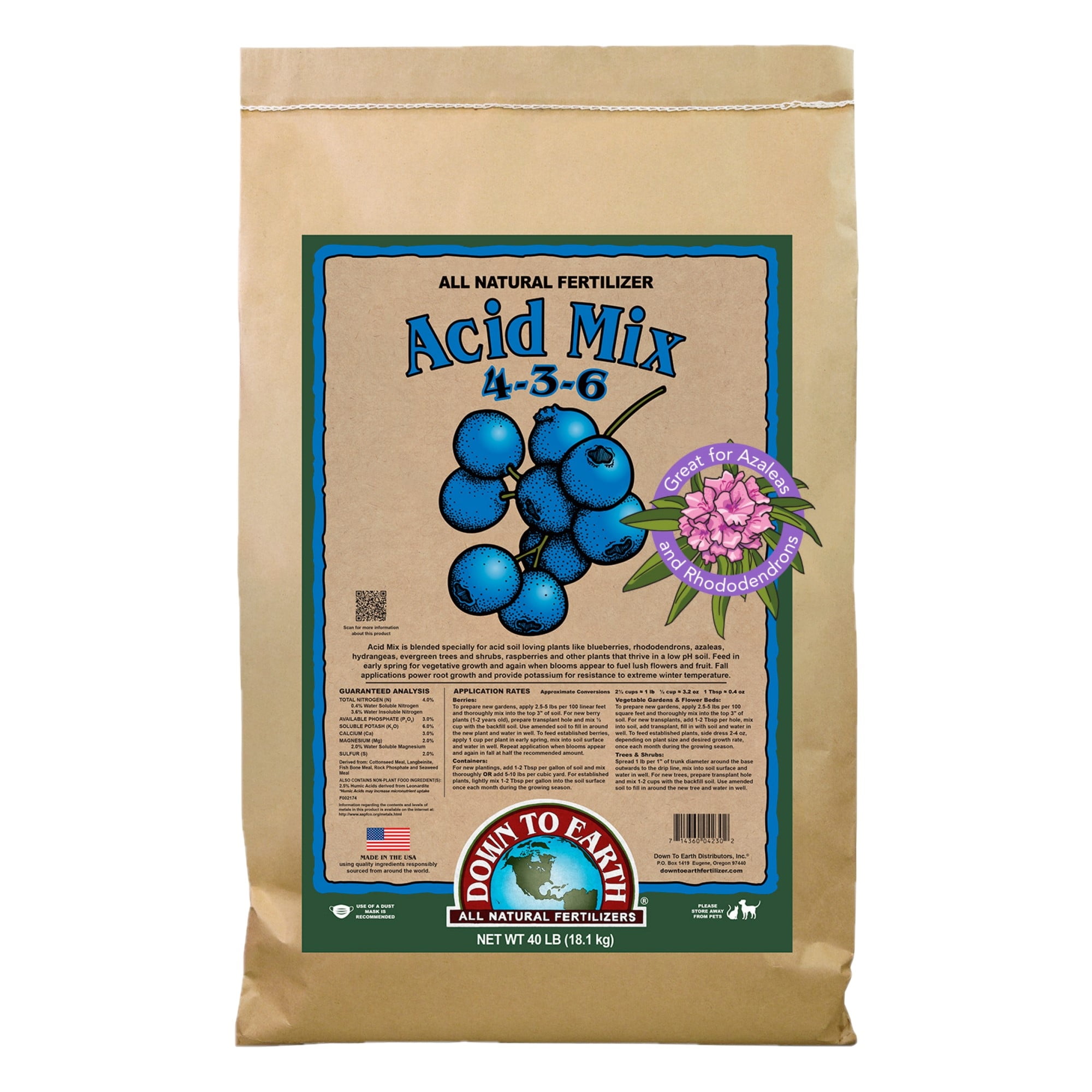 Down To Earth Acid Mix 4-3-6 Organic Plant Food, 40 lb Bag