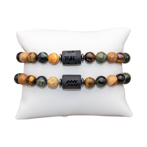 Down To Earth Aquarius Zodiac Stretch Bracelet 8mm Crystal Bracelet