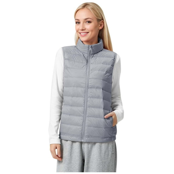 Down Women's Lightweight Quilted Puffy Vest Sleeveless Winter Coat Foldable Warm Outerwear Solid Color Zipper Thickened