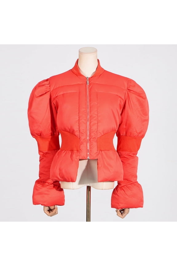 Down-filled peplum jacket (XL, Red)