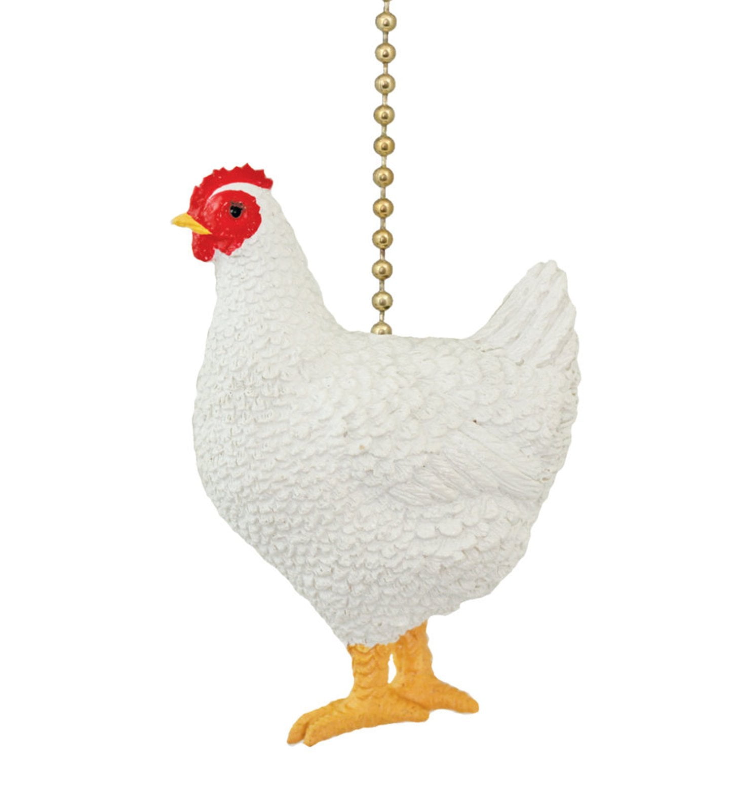 Rustic White Chicken Ceiling Fan Pull Chain with Sculpted Resin