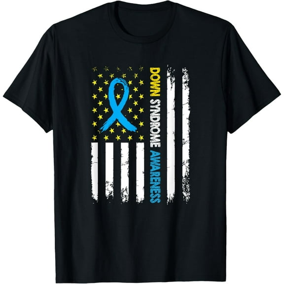 Down syndrome awareness Day USA American Flag Men Women Kids T-Shirt100% cotton