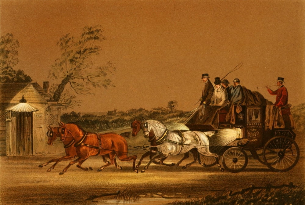 Down the Road 1875 Blowing his horn Canvas Art - Henry Alken (24 x 36)