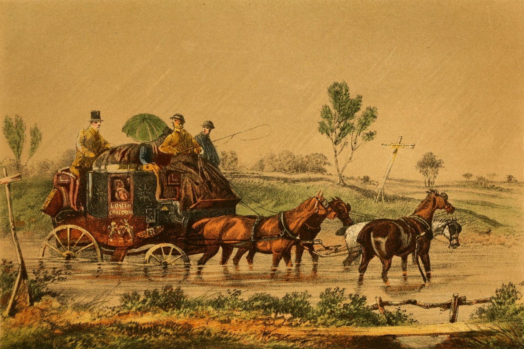 Down the Road 1875 Whos going to get down Canvas Art - Henry Alken (18 x 24)