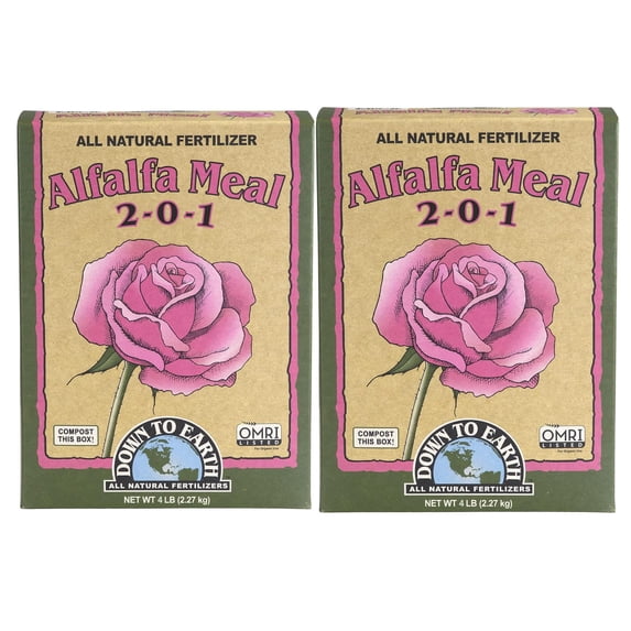 Down to Earth Alfalfa Meal Fertilizer 2-0-1 – 4 lb Organic, Non-GMO, OMRI Listed for Organic Gardening Pack of 2