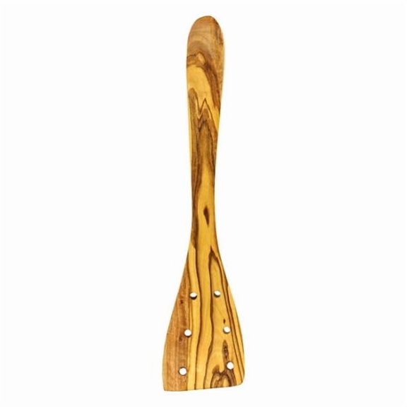 Down to Earth Basics Olivewood Spatula with Holes Long Handle 12"