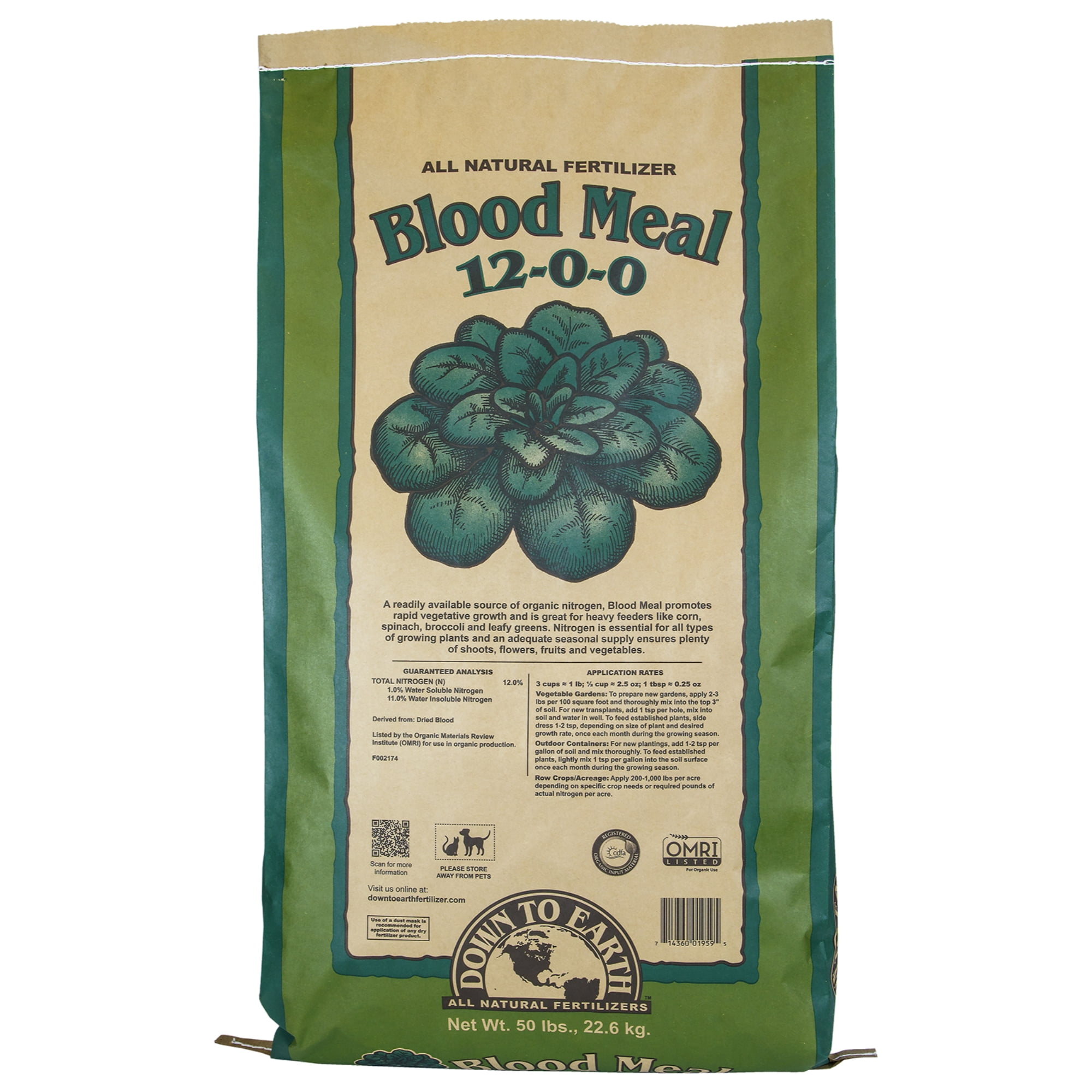 Down to Earth (#DTE01959) Organic Blood Meal Fertilizer Mix, 12-0-0, 50 lb