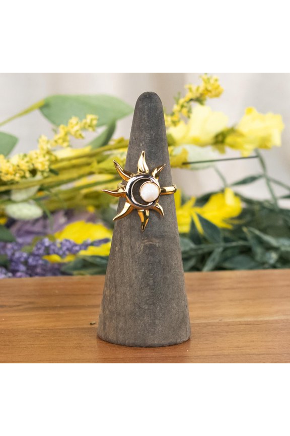 Golden Sun & Pearl Adjustable Ring