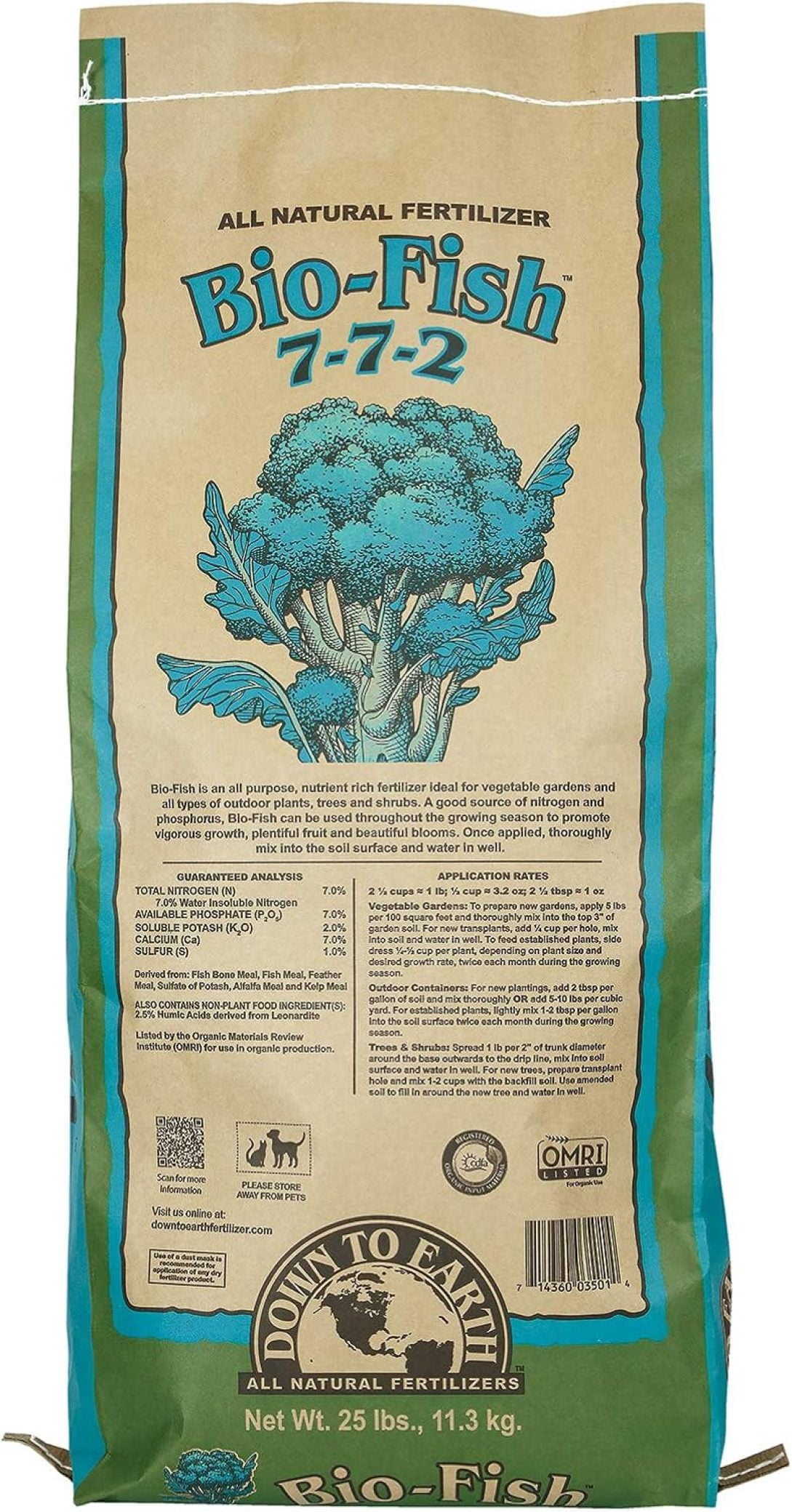 Bio Fish Down to Earth Organic Bio-Fish Fertilizer Mix 7-7-2, 25 lb - Walmart.com