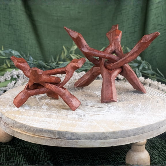 Down to Earth Wooden Tripod Abalone Shell Stand 4 in | Decoration