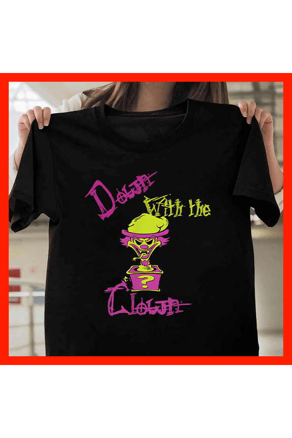 Down with the Clown T-Shirt - Horror Clown Pop Up Box Graphic Tee G183, Premium Unisex Tee – Extended Sizes Up to 5XL