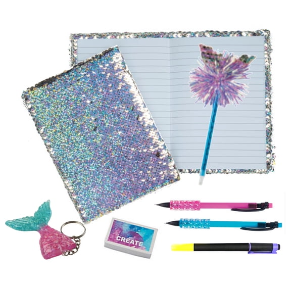 Down2lastdetails Reversible Mermaid Sequin Journal Gift Set, Journals with Accessories, Multicolor