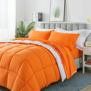 Downcool King Size 7 Piece Comforter Set, Bed in a Bag, Hotel Bedding Sets, Adult, Unisex, White/Orange