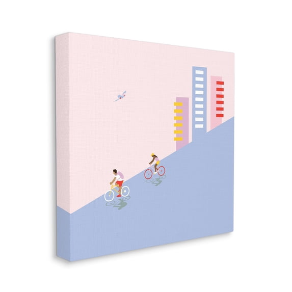 Downhill Bike Ride Tropical Bird Modern Cityscape Town & City Gallery-Wrapped Canvas Print Wall Art, 17x17