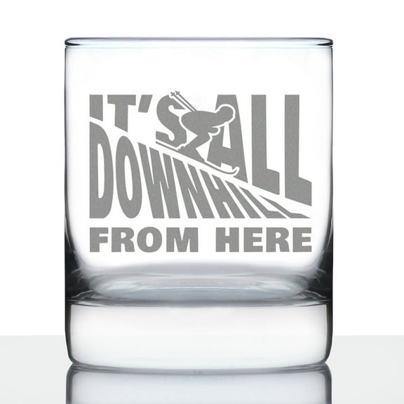Bevvee Whiskey Rocks Glass 10.25 oz Downhill From Here Gifts for Whiskey Enthusiasts Glassware & Drinkware