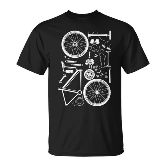 Downhill Mountain Bike Parts Graphic Cotton Tee for Adults – Unisex MTB Cycling T-Shirt with Rider Design, Casual Comfortable Outdoor Wear, Size 3XL, Color Black