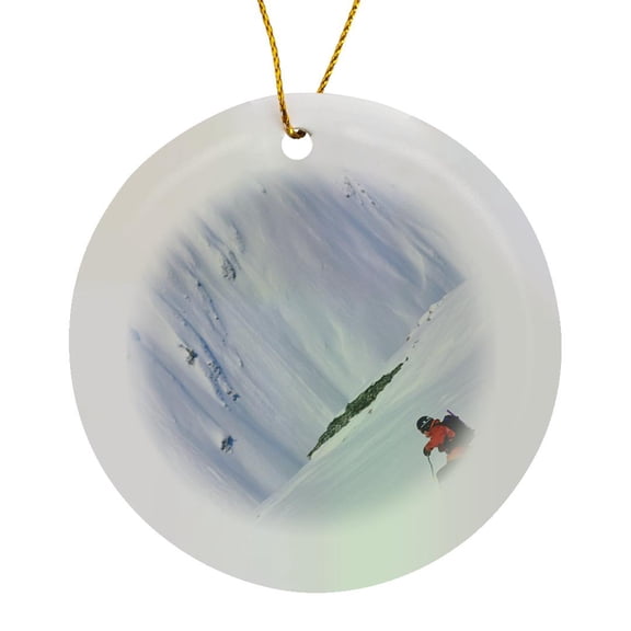 3drose, Downhill Skier, Circle Porcelain Ornament