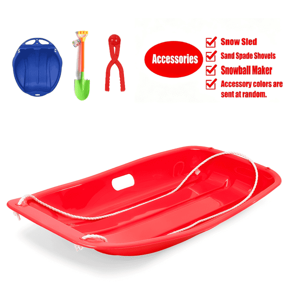 Downhill Sprinter 34.5 Inch Kids & Toddler Snow Sled - Cold-Resistant Plastic Toboggan with Pull Rope & Safety Handles, Flexible for Winter Sliding