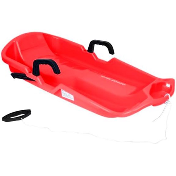 Downhill Thunder Flexible Plastic Toboggan Snow Sled with Built in Brake System, Pull Rope, and Handle Grips, Red$$Sport & Recreation Other