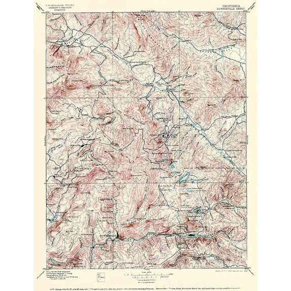 Downieville California Quad - USGS 1897 Poster Print by USGS USGS CADO0002