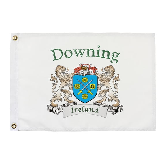 Downing Irish Coat of Arms Small White Flag - 16"x10.5" inches