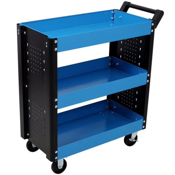 Download count: 136 3 Tier Rolling Tool Cart on Wheels, Heavy Duty Utility Tool Cart with Pegboard for Repair Shop, Garage, Warehouse, Blue