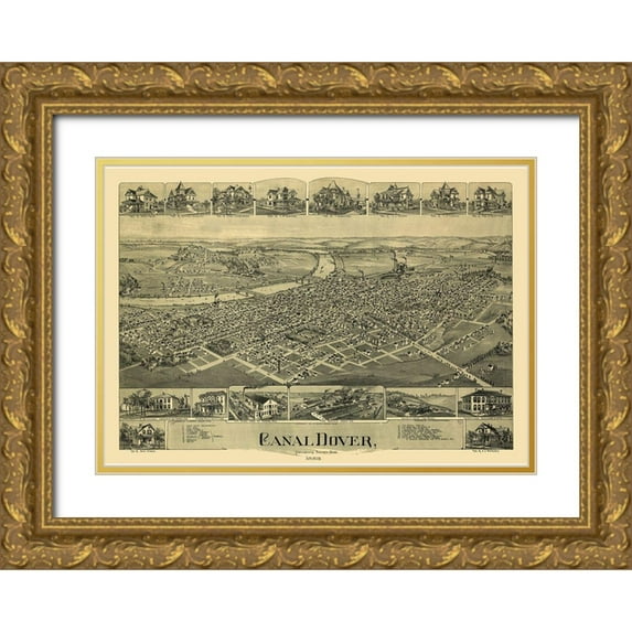 Downs 32x24 Gold Ornate Wood Framed with Double Matting Museum Art Print Titled - Dover Ohio - Downs 1899