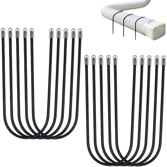 Downspout Brackets, Heavy-Duty Secure U-Shape Downspout Brackets, 10-Piece Black, Reliable Pipe Stability Easy Ground Insertion Heavy Gauge Metal Support