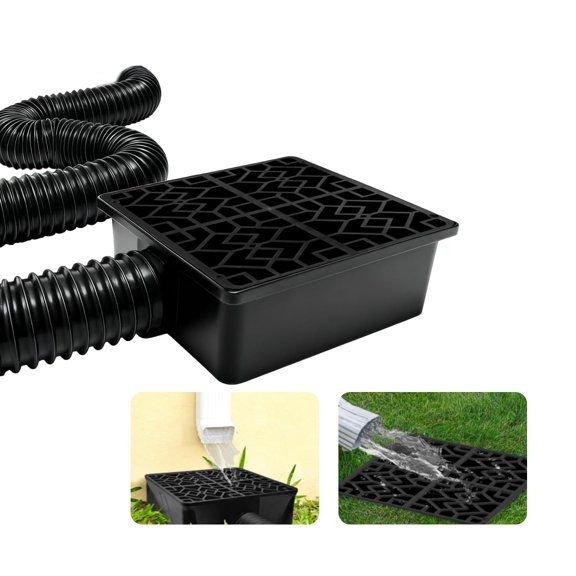 Downspout Catch Basin with 6.5 FT Flexible Drain Pipe 10 x 10 Inch