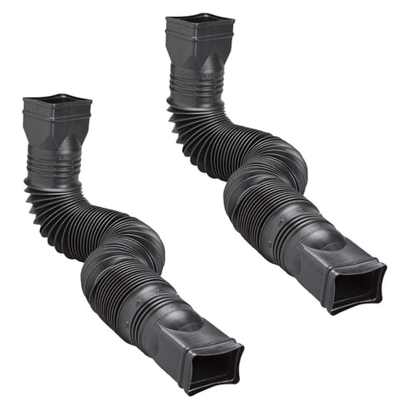 Downspout Extension 2-Pack - Black Flexible Gutter Connector for Rainwater Drainage - Fits 2x3 & 3x4 Inch Downspouts - Adjustable 25-55 Inch Length