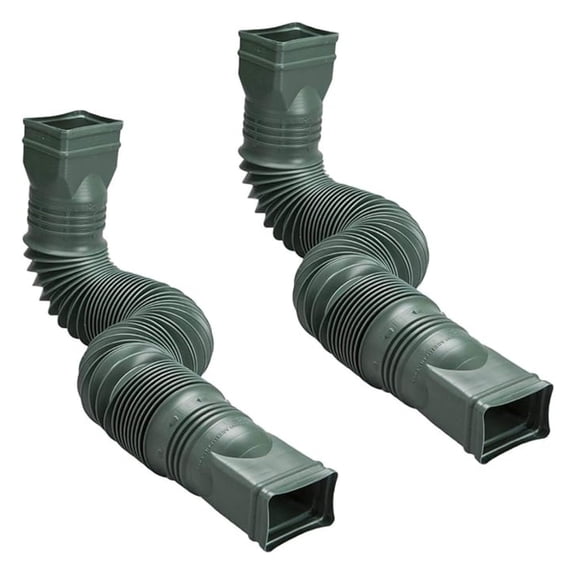 Downspout Extension 2-Pack - Green Gutter Connector for Rainwater Drainage - Flexible 2x3 & 3x4 Inch Fit - Adjustable 25-55 Inch Length
