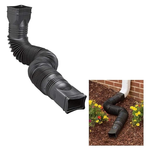 Downspout Extension Flexible Gutter Connector - Rainwater Drainage 25-55 Inch - Vinyl Downspout Diverter for Foundation Protection - Black