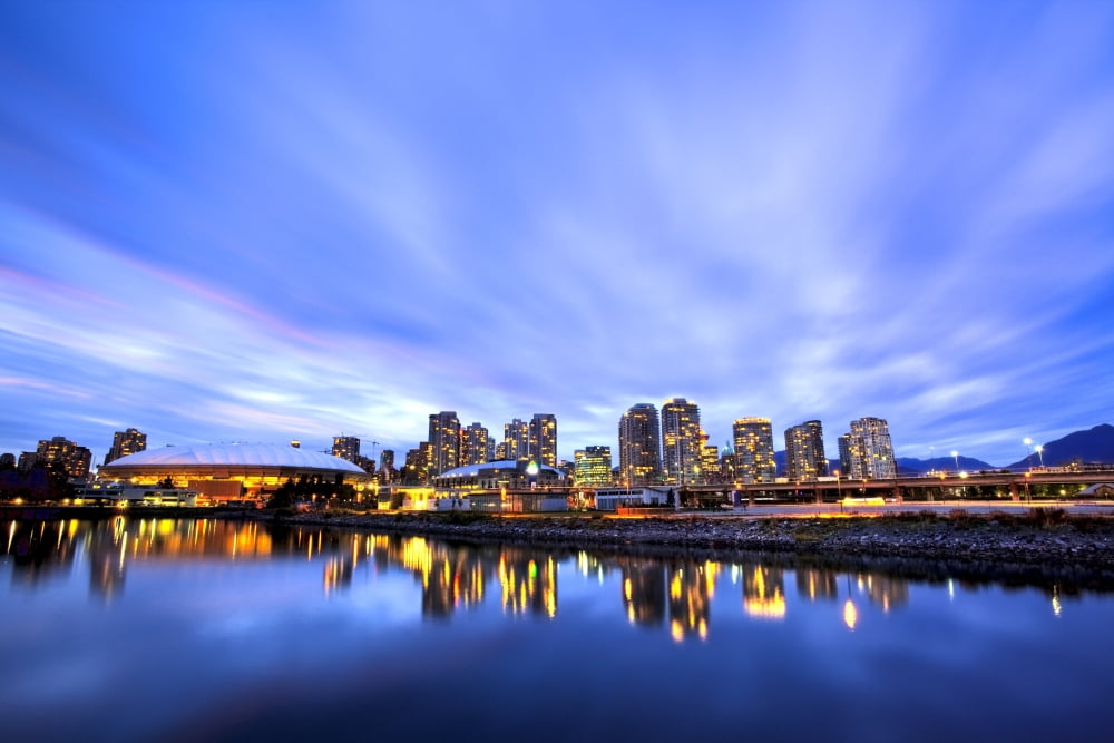 Downtown And Bc Place Stadium Venue For 2010 Winter Olympics False Creek Vancouver British Columbia Canvas Art - Ron Watts Design Pics (34 x 22)