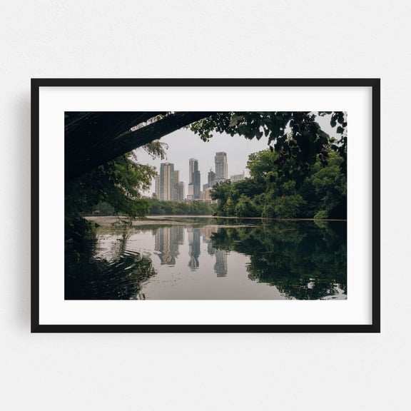 Downtown Austin, reflected. - Austin Texas Photography Cityscape Skyline Architecture Nature Scenic Water Landscape Black Framed Wall Art Print 5 x 7 inches