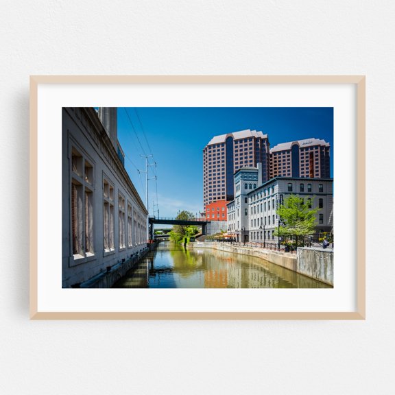 Downtown Canal - Richmond Virginia Photography Cityscape Architecture Bridge Skyline Scenic Oak Framed Wall Art Print 5 x 7 inches