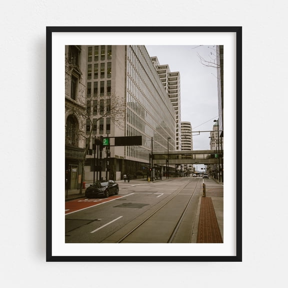 Downtown Cincinnati - Cincinnati Ohio Photography City Street Photography Architecture Bridge Car Vintage Black Framed Wall Art Print 12 x 16 inches