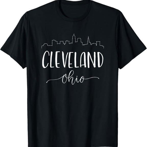 Downtown Cleveland Ohio City Skyline Calligraphy T-Shirt