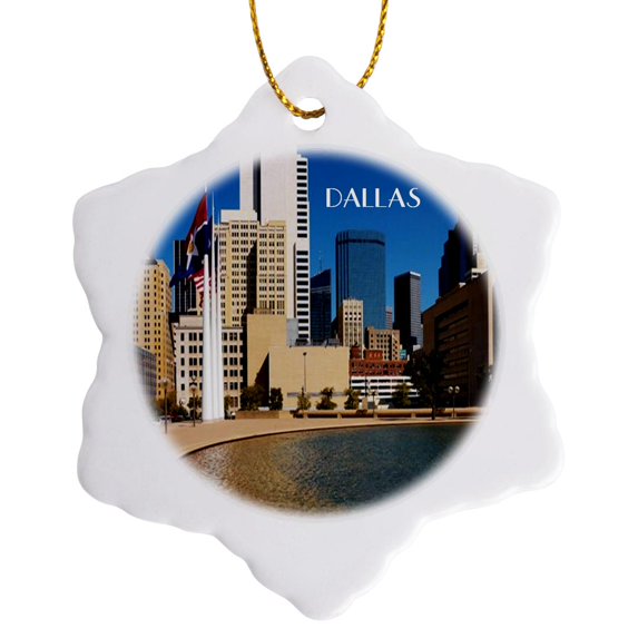 3drose, Downtown Dallas Texas, 3 inch Snowflake Porcelain Ornament