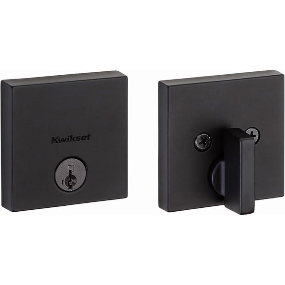 Downtown Deadbolt Lock, Matte Black Square Exterior Keyed Front Entry Door, Pick Resistant SmartKey Rekey Security, Single Cylinder Dead Bolt, with Microban Protection
