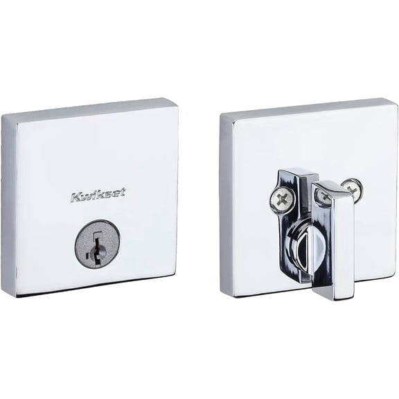 Downtown Deadbolt Lock, Polished Chrome Square Exterior Keyed Front Entry Door, Pick Resistant SmartKey Rekey Security, Single Cylinder Dead Bolt