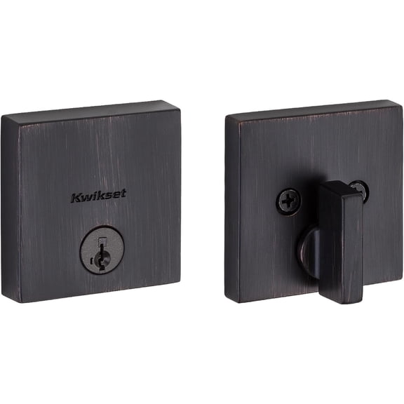Downtown Deadbolt Lock, Venetian Bronze Square Exterior Keyed Front Entry Door, Pick Resistant SmartKey Rekey Security, Single Cylinder Dead Bolt, with Microban Protection