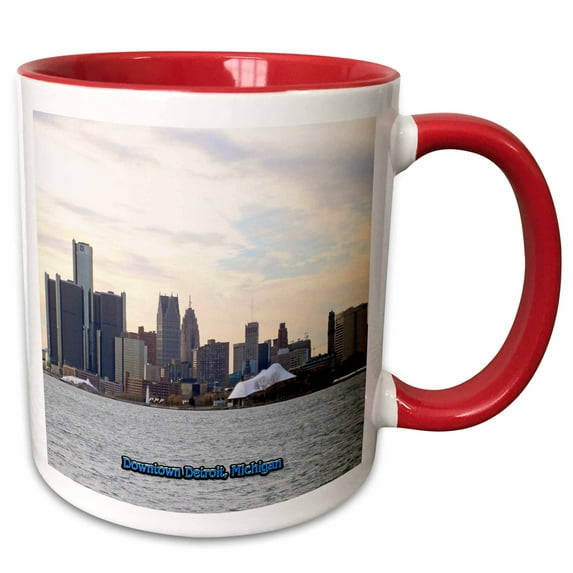 3drose, Downtown Detroit, Michigan, 11oz Two-tone Red Mug