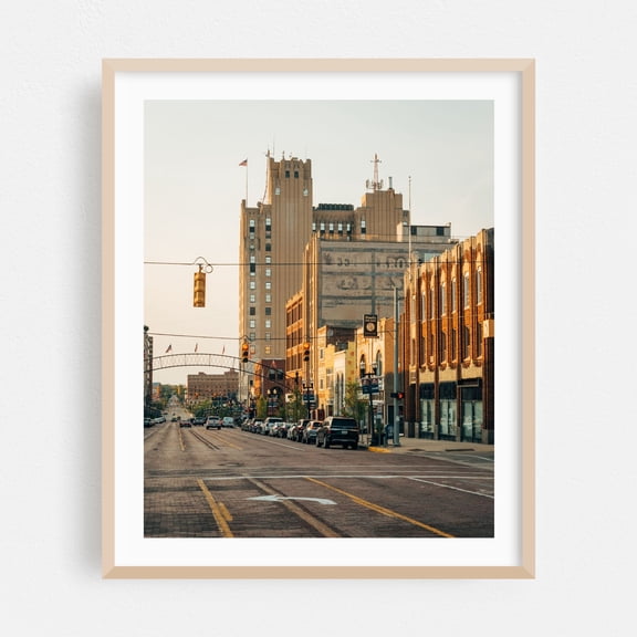 Downtown Flint 02 - Flint Michigan Photography Cityscape Architecture Street Photography Vintage Skyline Bridge Oak Framed Wall Art Print 6 x 8 inches